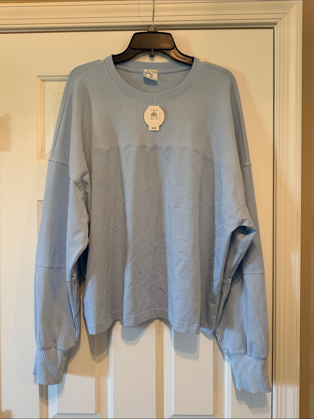 aerie Light Blue Ribbed-Panel Crew Sweatshirt